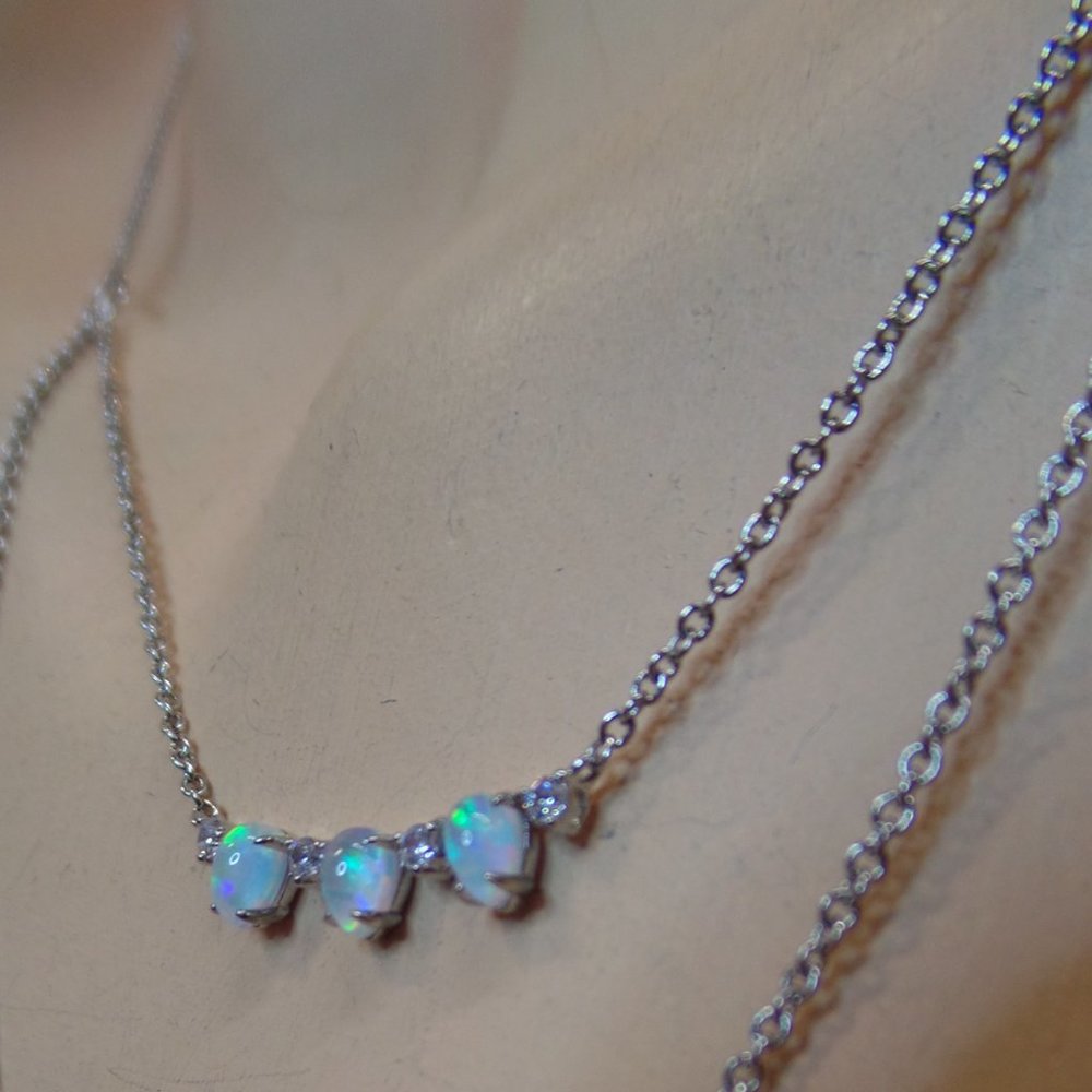 Nadri Silver Tone Cubic Zirconia & Opal Necklace $88 New With Tags Multi Strand - Picture 4 of 12